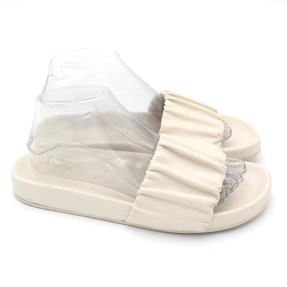 J Crew Leather Sandals Womens 8 White Slide Minimalist Slip On Preppy